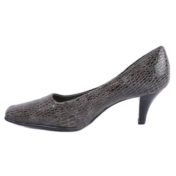 AEROSOLES Gray Reptile Embossed Square Toe Pumps Size 10 - Picture 3 of 7